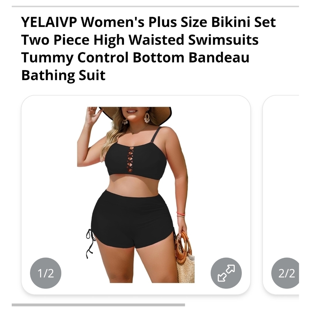 YELAIVP - XL Black Sporty Two Piece Bandeau Swimsuit - Picture 9 of 10